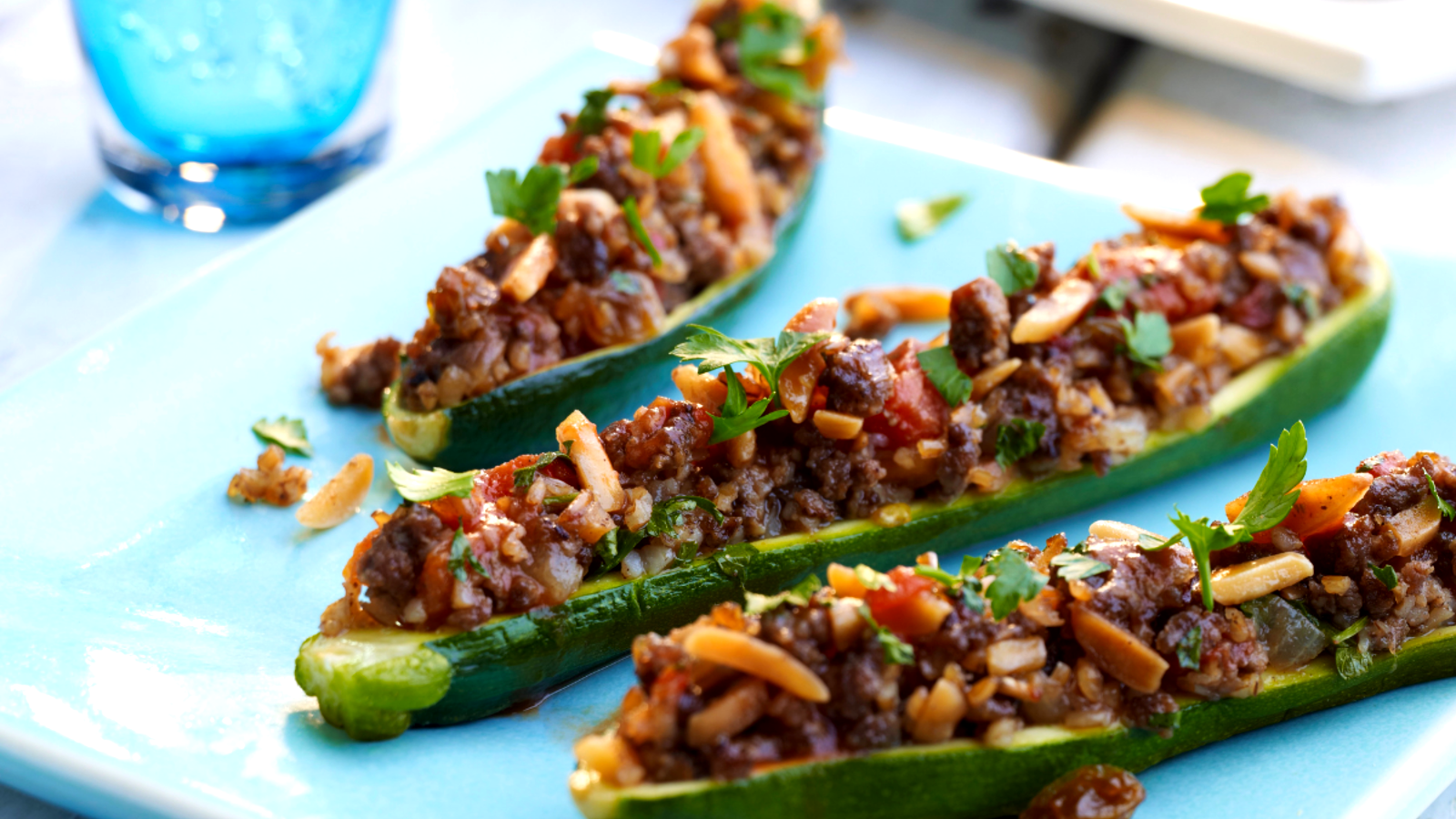 Image of Beef And Almond Stuffed Zucchini Boats