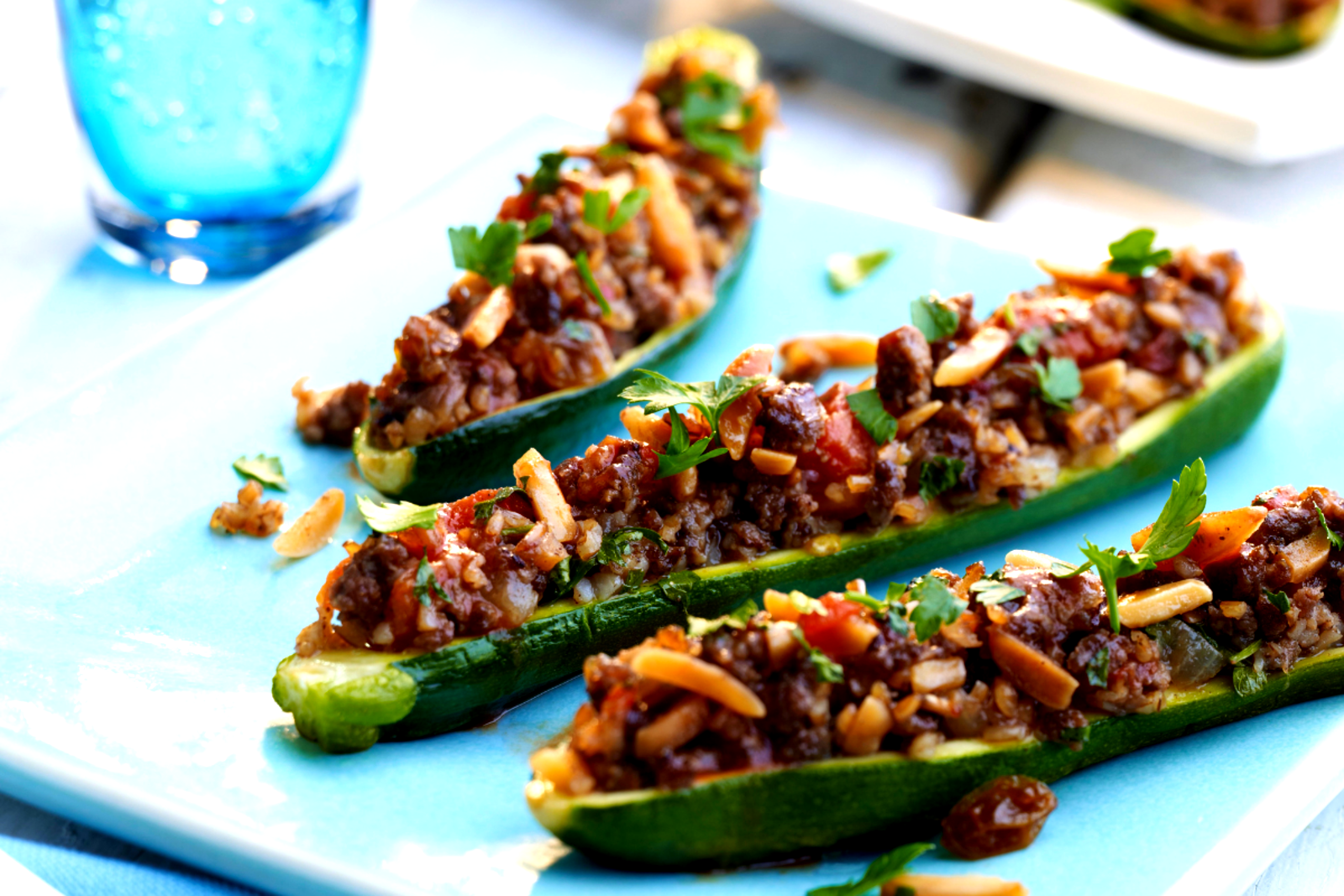 Image of Beef And Almond Stuffed Zucchini Boats