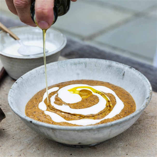 Image of Carrot and Tomato Lentil Soup with Lemon Yogurt