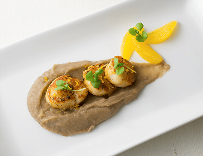 Image of Pan Seared Scallops & Orange Segments with Orange Chestnut Purée