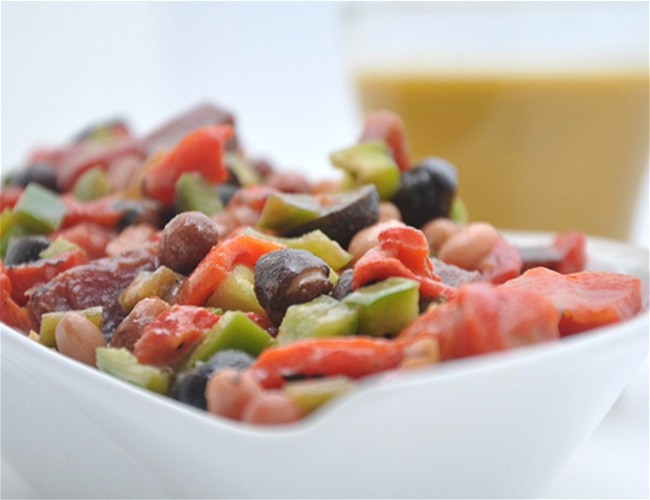 Image of Bean, Artichoke and Beet Salad with Roasted Green and Red Chile Vinaigrette