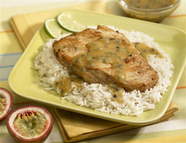 Image of Passion Fruit Sauce Over Chicken and Rice