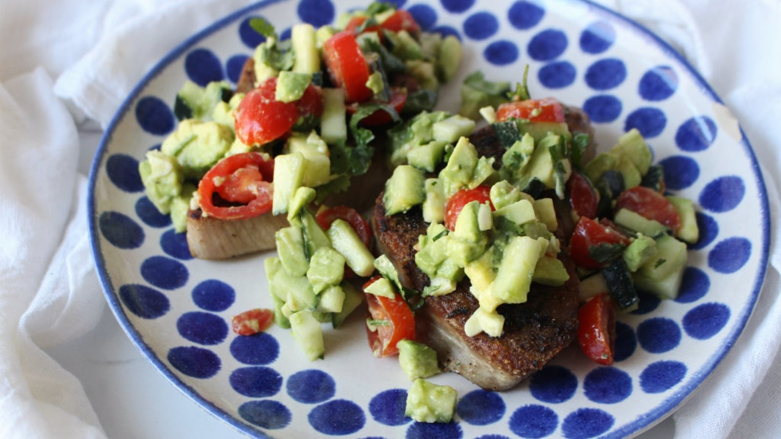 Image of Keto Tuna Steaks With Fresh Avocado Cucumber Salsa