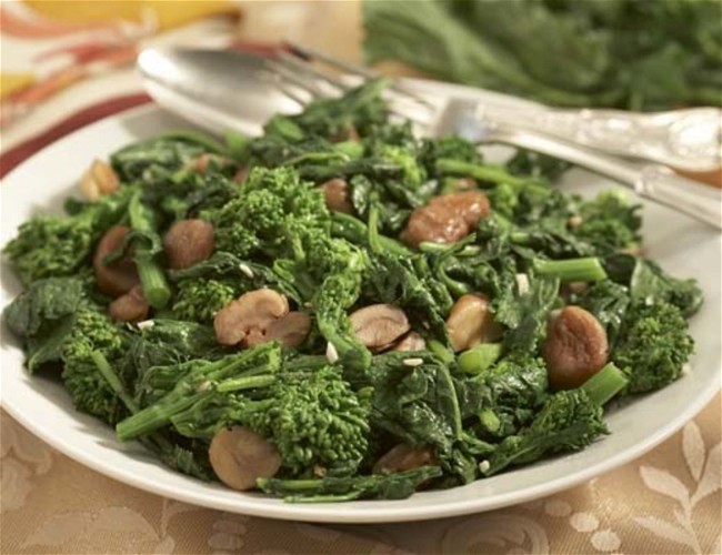 Image of Blanched and Sautéed Rapini with Chestnuts