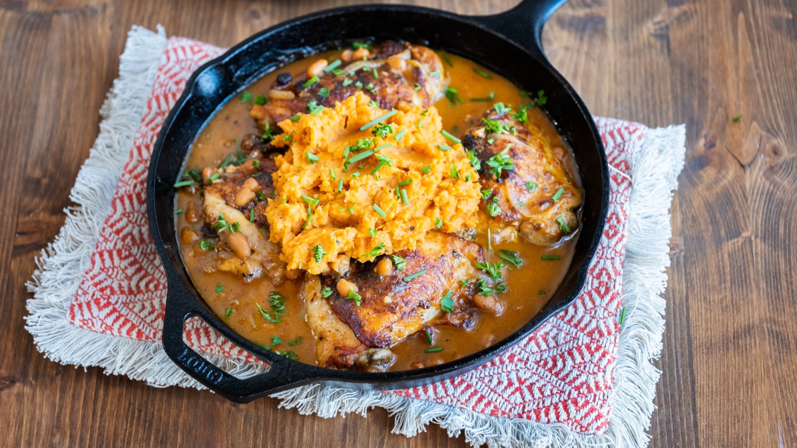 Image of Mustard Bean Braised Chicken Thighs with Mashed Sweet Potatoes