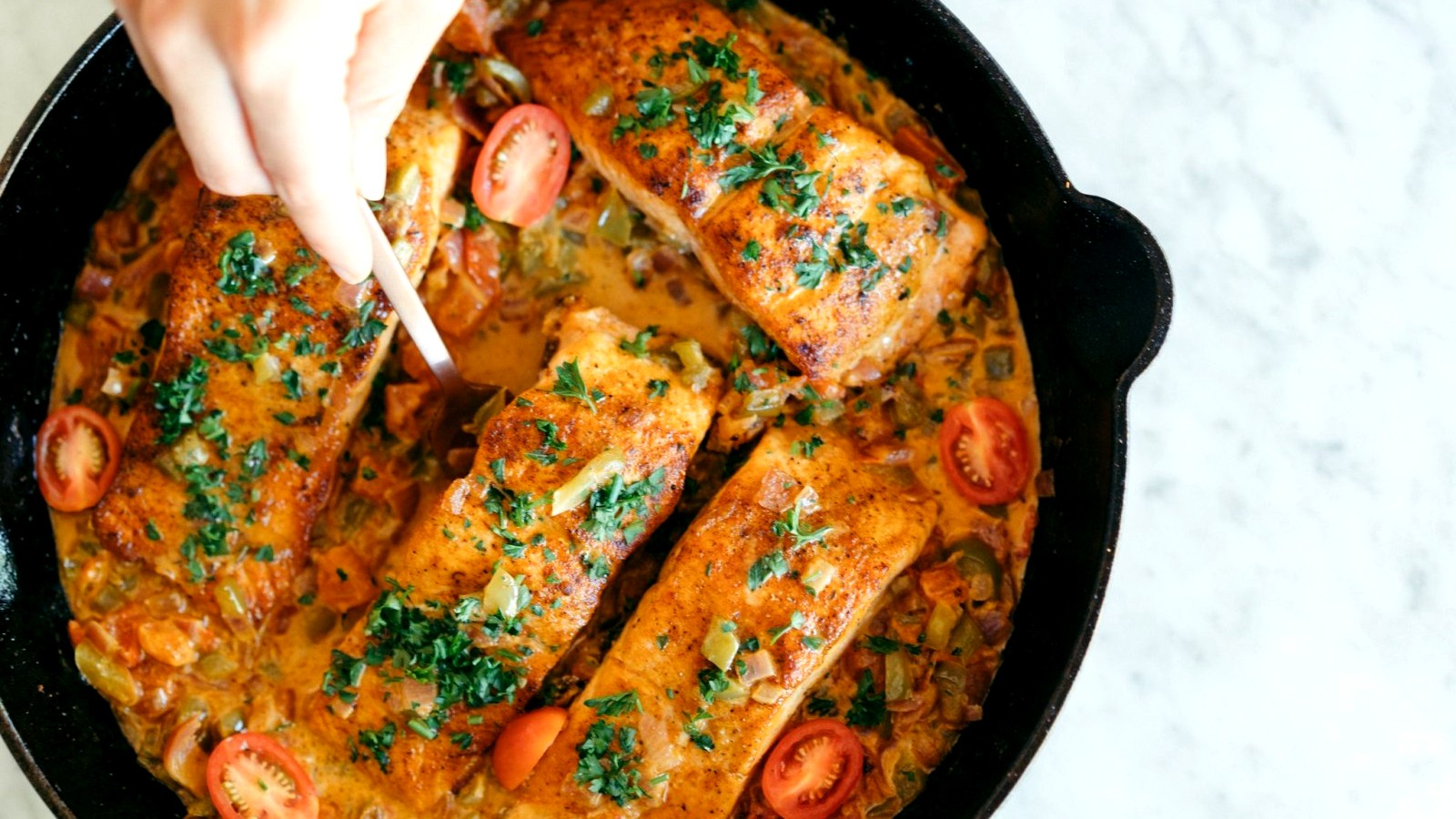 Image of One Pan Blackened Salmon with a Creamy Cajun Sauce