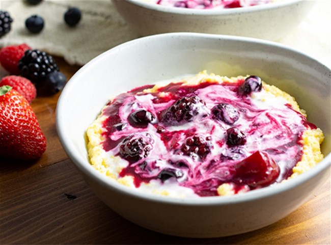 Image of Breakfast Polenta Bowl with Berry Compote