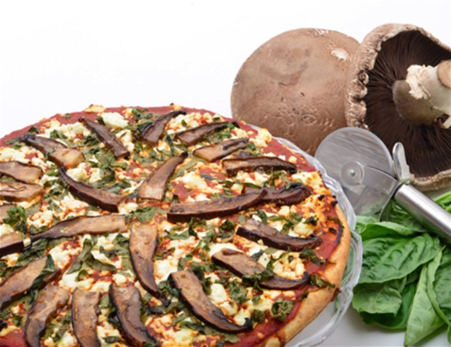 Image of Pizza with Marinated Portobello Mushrooms in California Blend Olive Oil