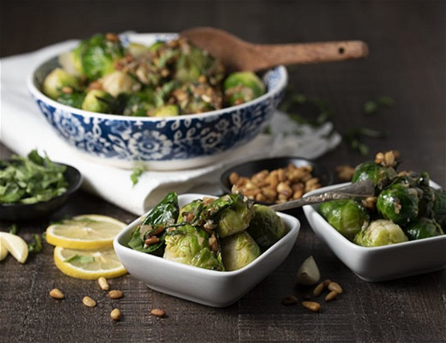 Image of Brussels Sprouts with Garlic, Shallots and Pine Nuts