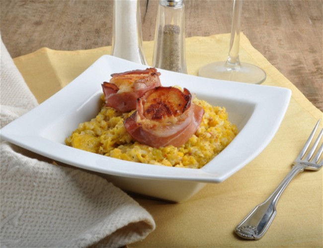 Image of Butternut Squash Risotto with Prosciutto Wrapped Scallops