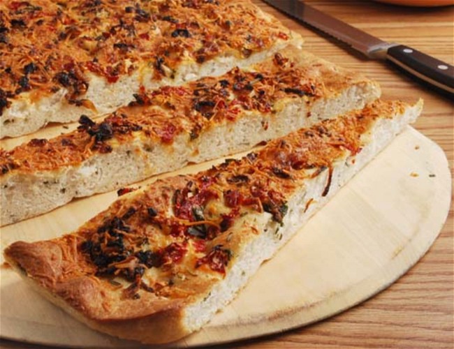 Image of Caramelized Cipolline Onions and Roasted Red Bell Pepper Focaccia