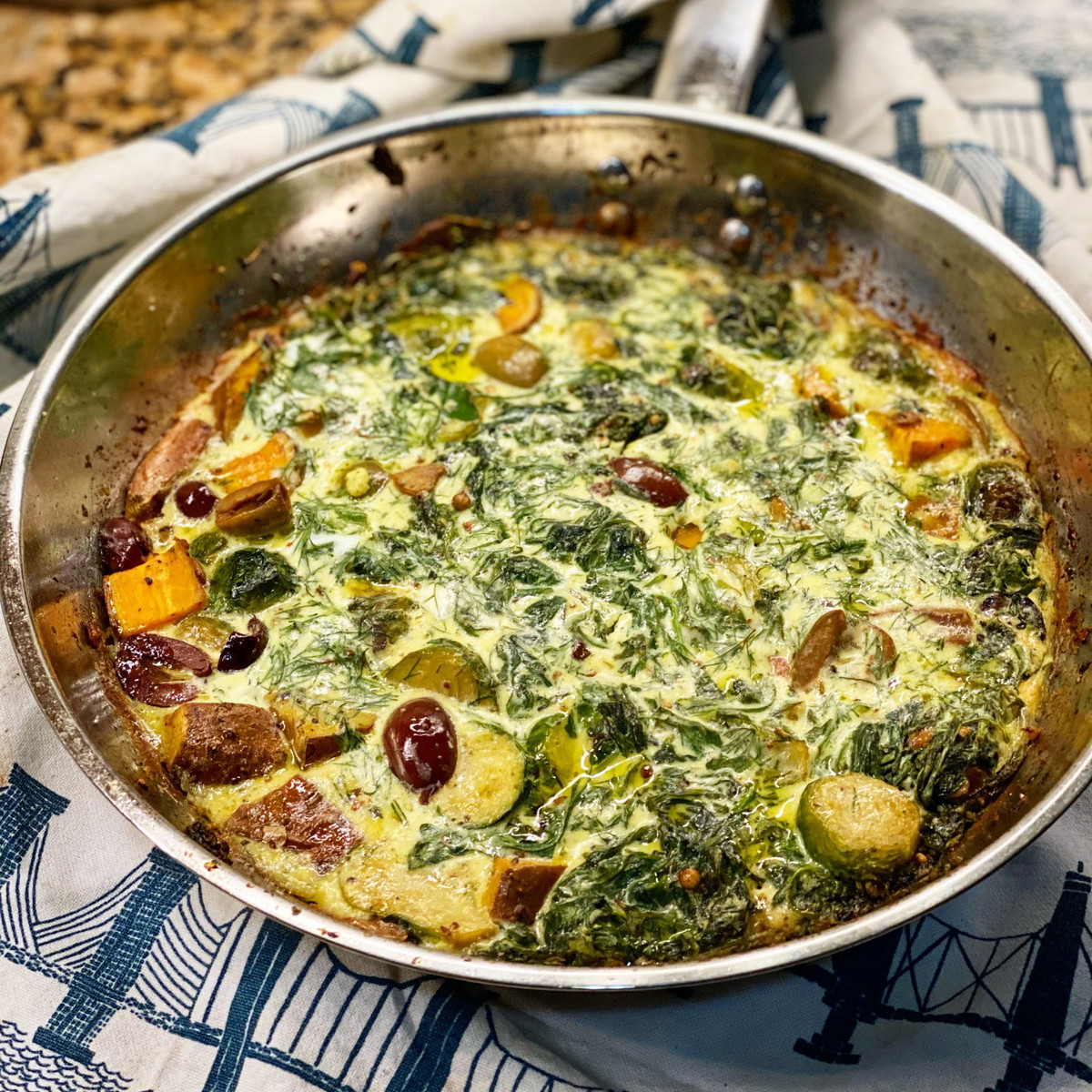 Arugula, Olive, & Sweet Potato Frittata