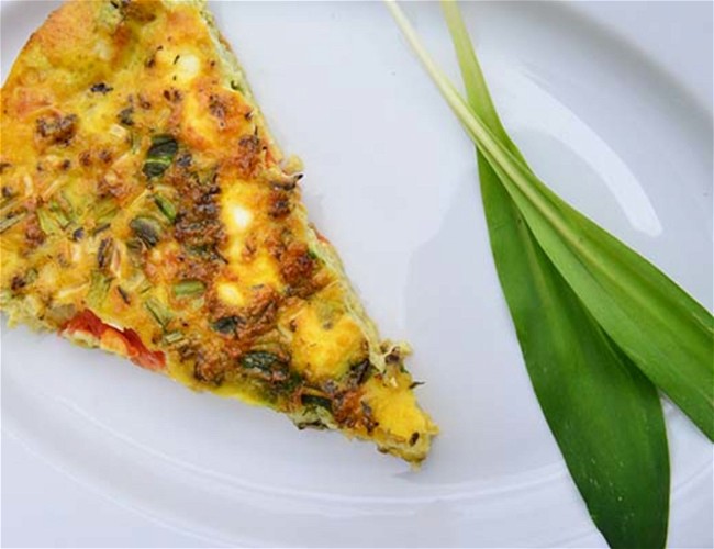 Image of Ramp, Heirloom Tomatoes and Cream Cheese Frittata