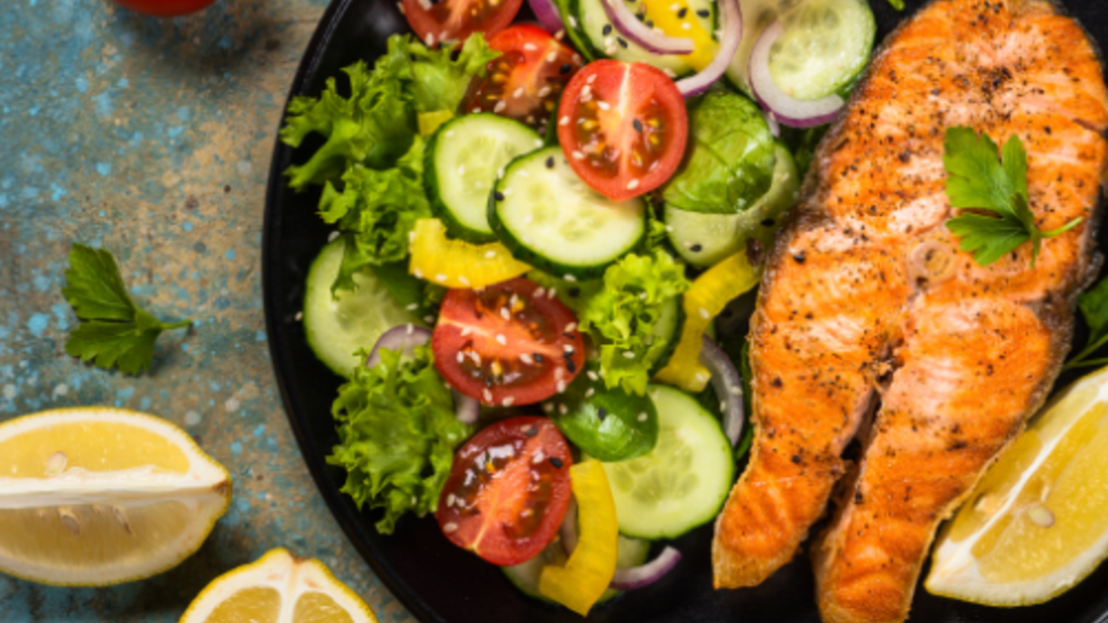 Image of Tandoori Salmon with Cucumber and Tomato Salad