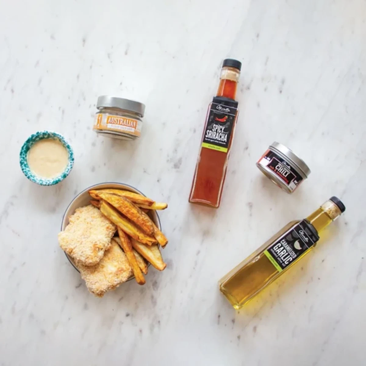 Baked Fish & Chips with Sweet Sriracha Mayo