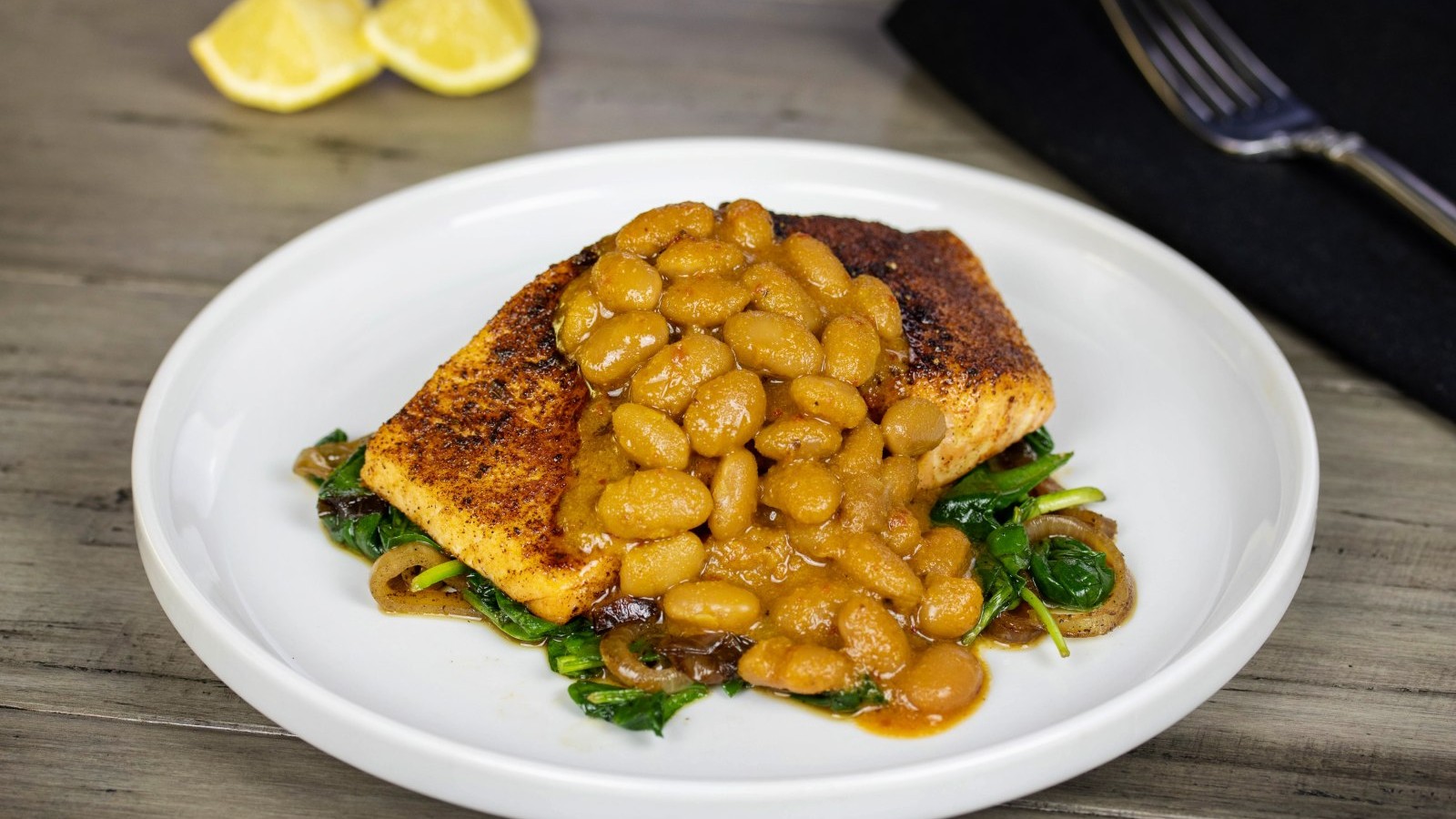 Image of Mustard Q Bean Blackened Salmon