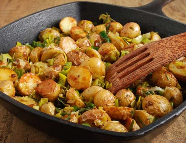 Image of Roasted Baby Dutch Yellow® Potatoes with Caramelized Leeks