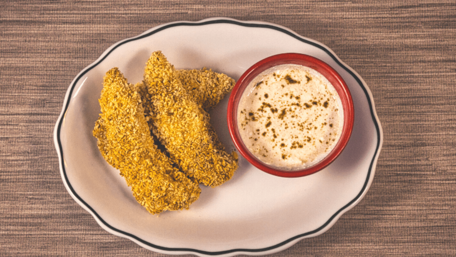 Image of Air Fryer Curry Chicken Tenders with Cumin-Spiced Yogurt Dip