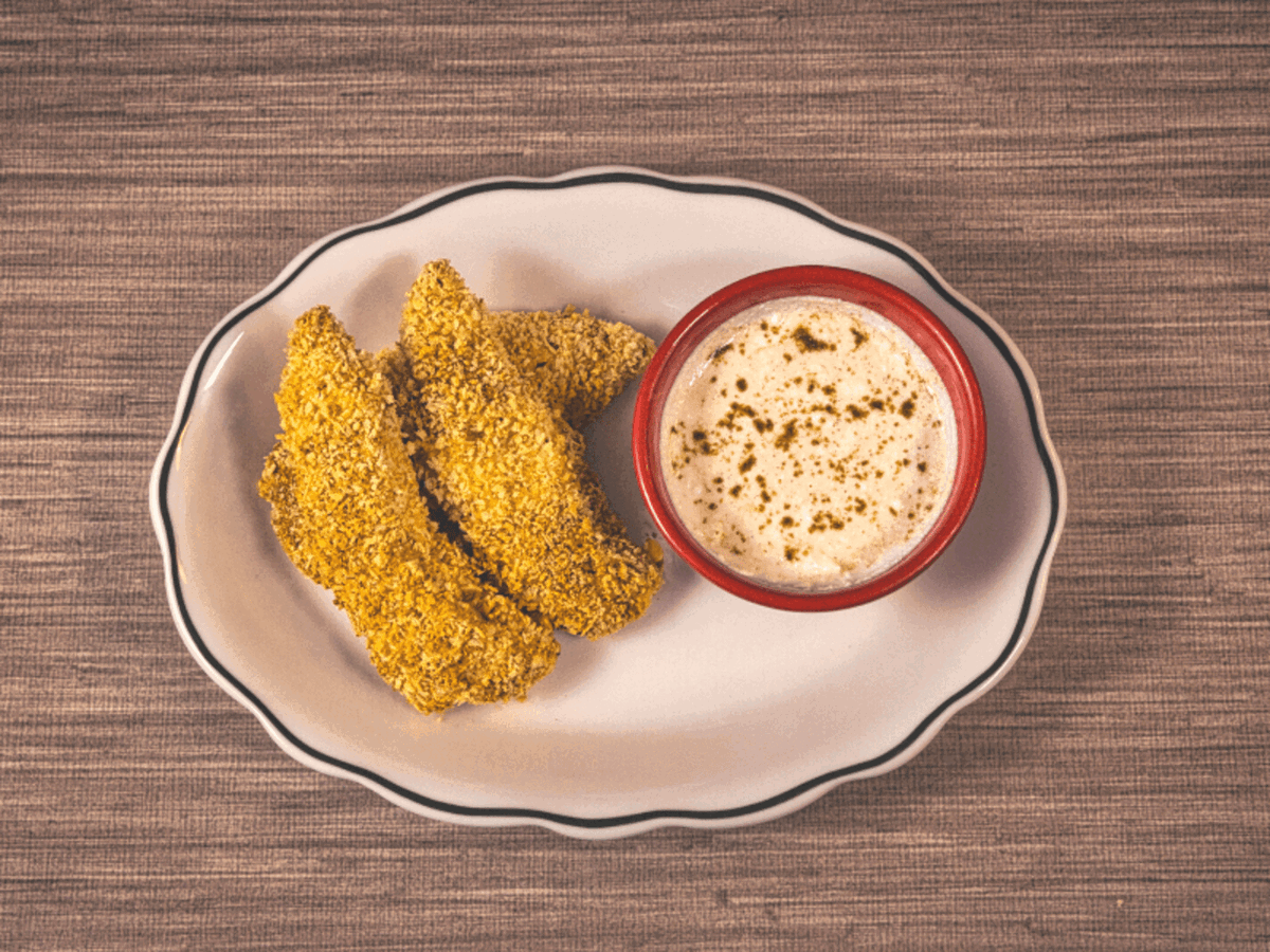 Air Fryer Curry Chicken Tenders with Cumin-Spiced Yogurt Dip