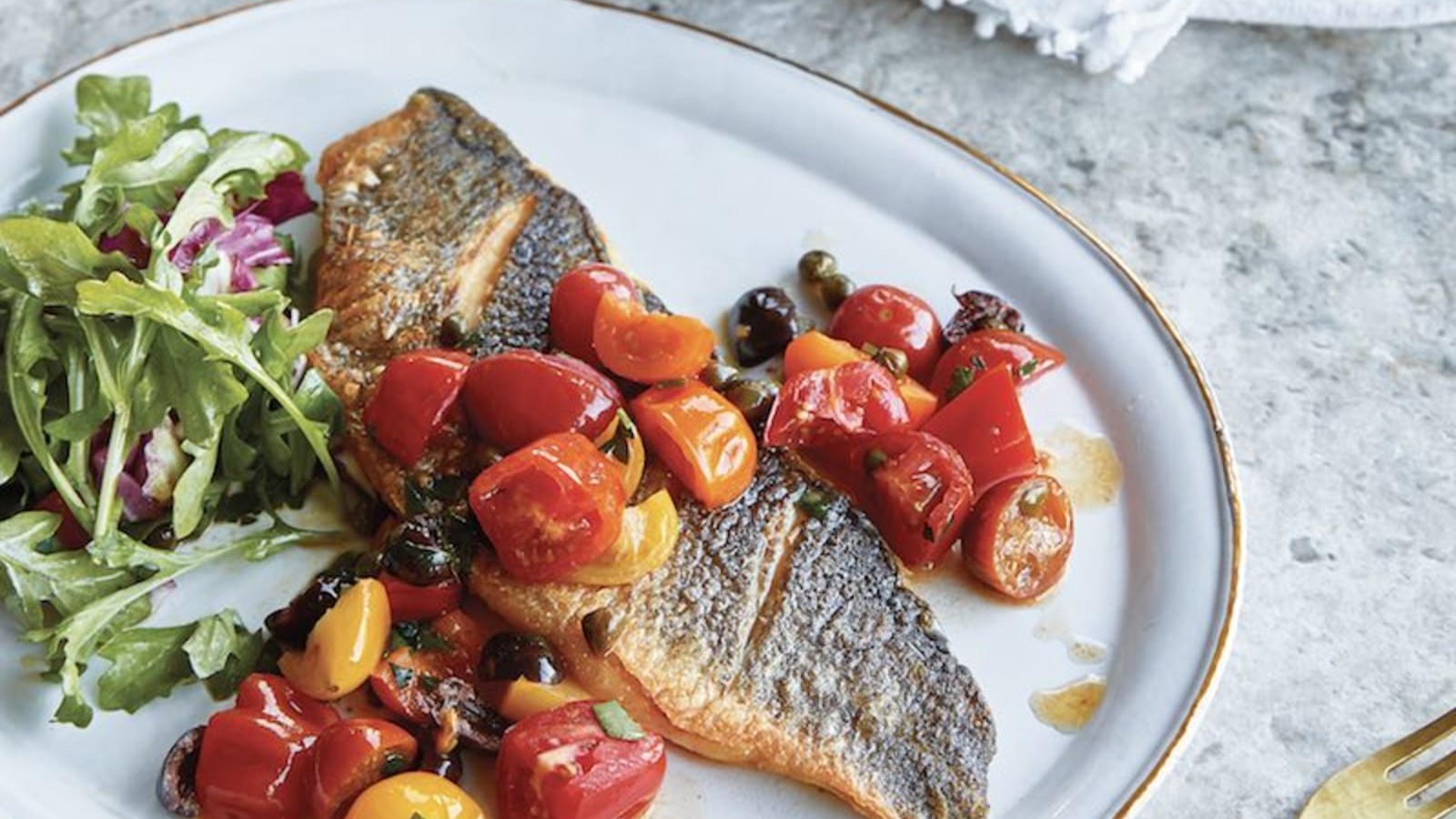 Image of Pan Seared Branzino with Tomato and Capers