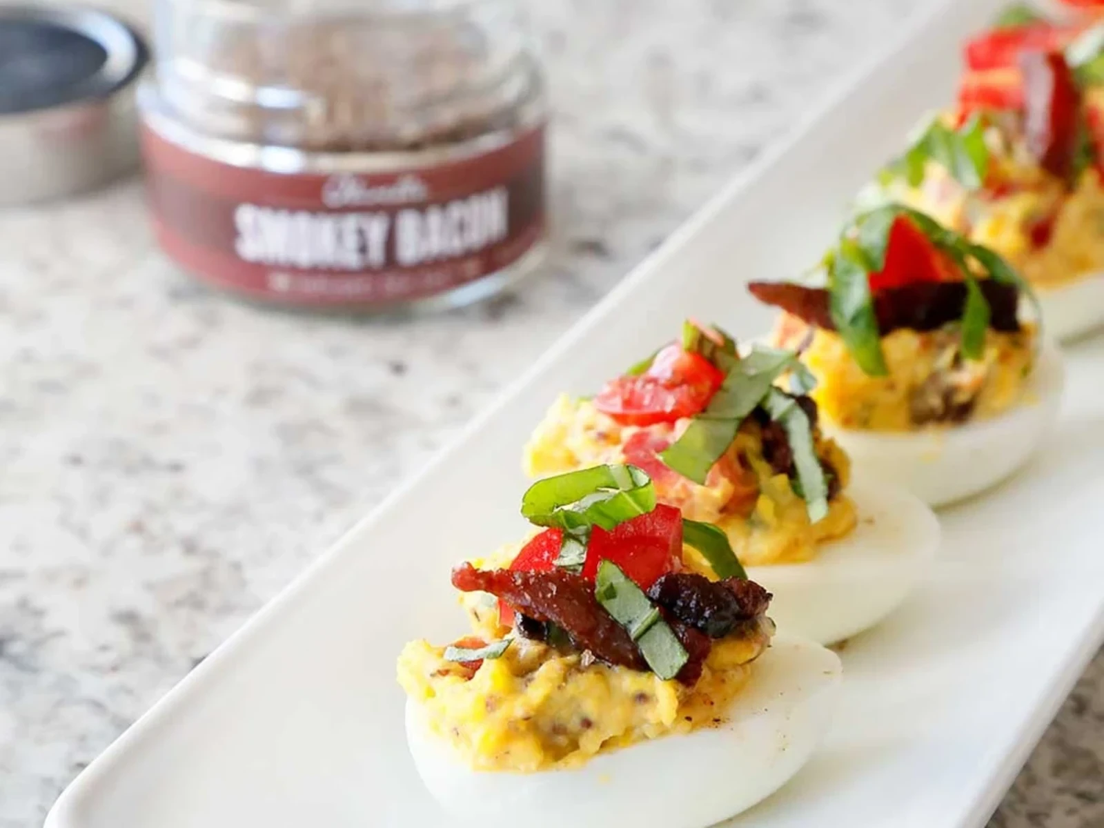 Deviled Egg Salad with Bacon and Tomtaoes