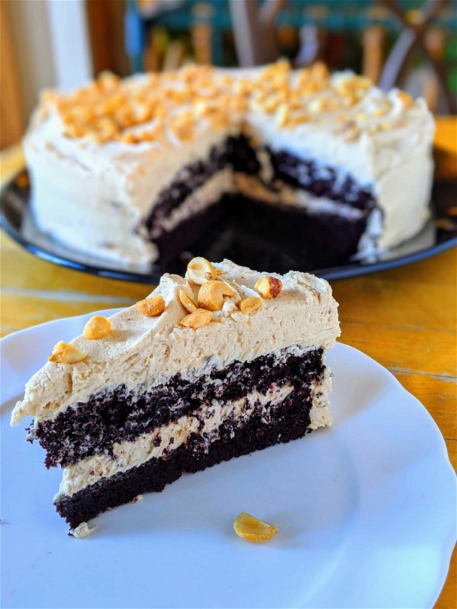 Image of Liz's Hot Water Chocolate Cake with Peanut Butter Frosting