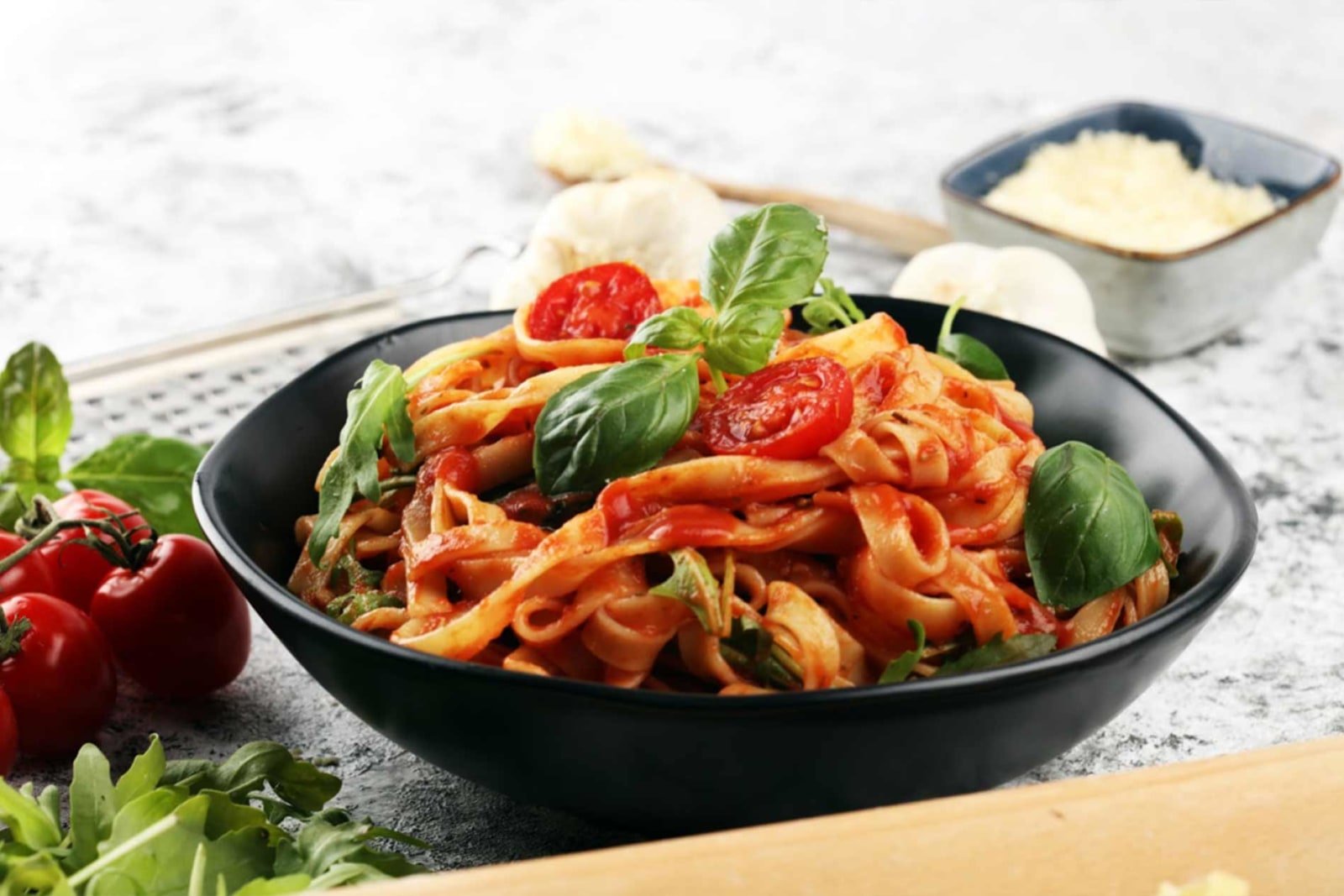 Northern Italian Tagliatelle Pasta with a Garlic Tomato Sauce