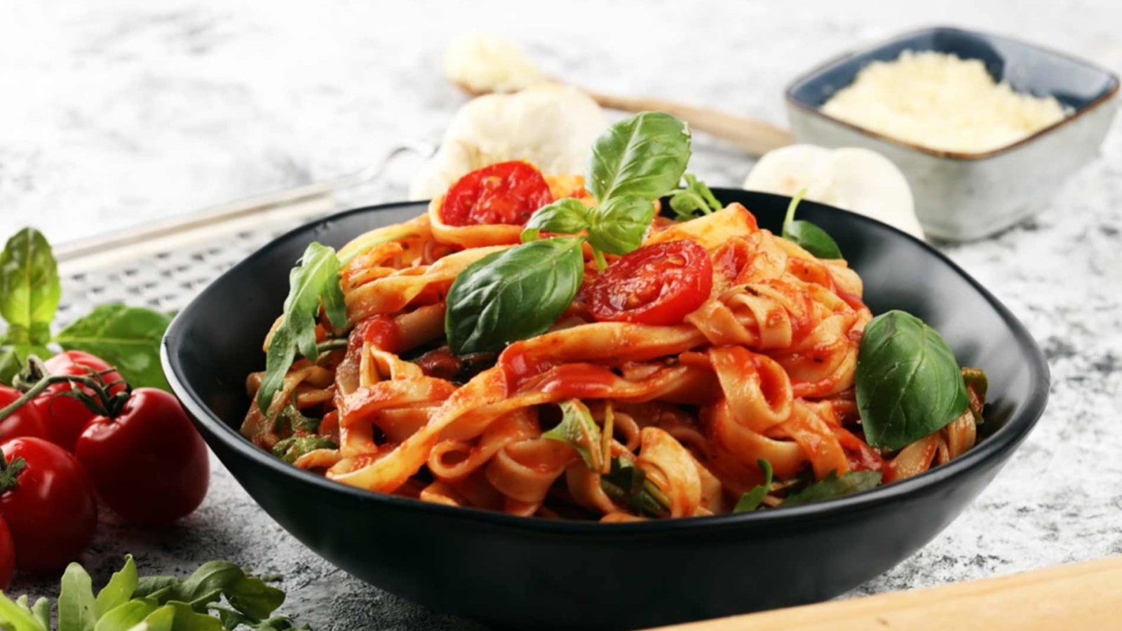 Image of Northern Italian Tagliatelle Pasta with a Garlic Tomato Sauce