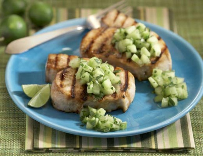 Image of Grilled Swordfish with Cucumber Key Limes Salsa