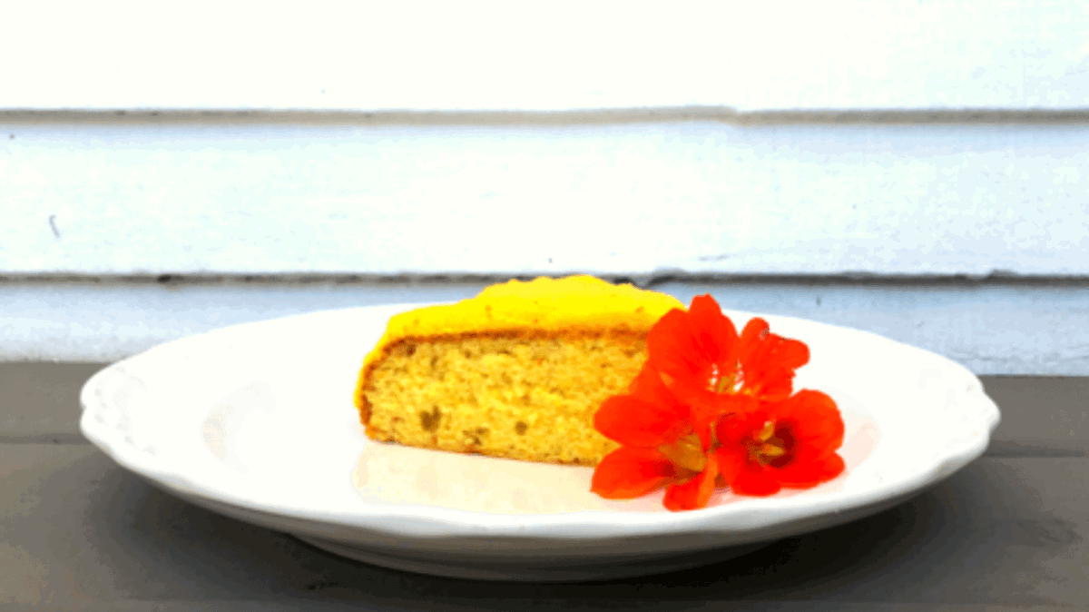 Orange Olive Oil Cake with Saffron Whipped Cream