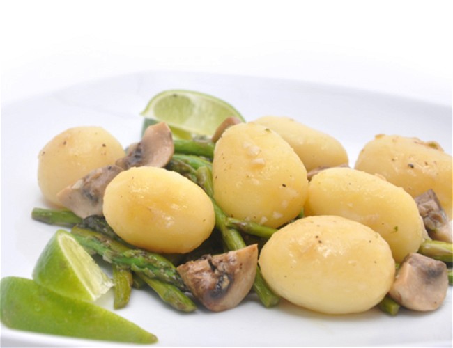 Image of Sautéed Potatoes, Asparagus and Button Mushrooms