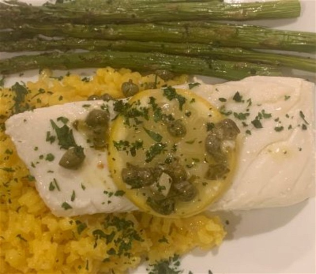 Image of Pan Seared Halibut with Lemon Caper Sauce