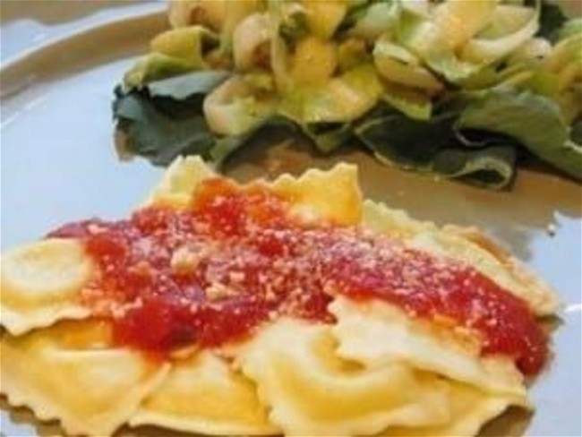 Image of Ravioli with Marina's Tomato Sauce & Endive Walnut Salad