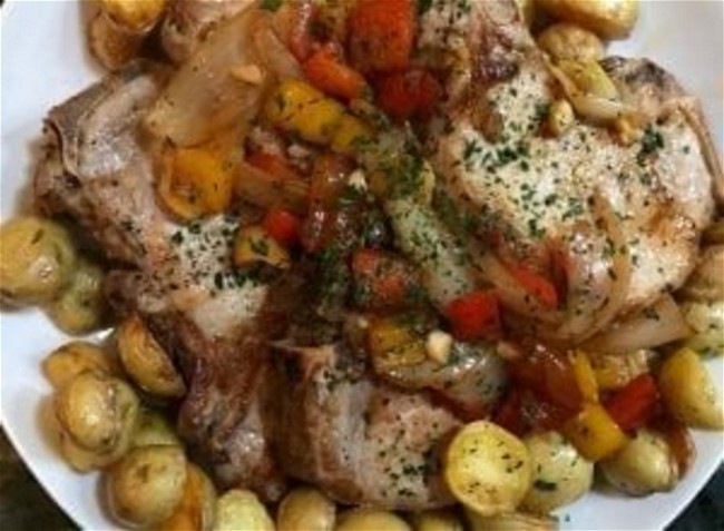 Image of Pork Chops with Cherry Peppers & Potatoes