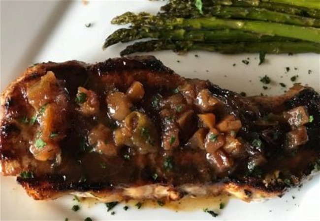 Image of Cinnamon Pork Chops with Marina's Pear Ginger Chutney