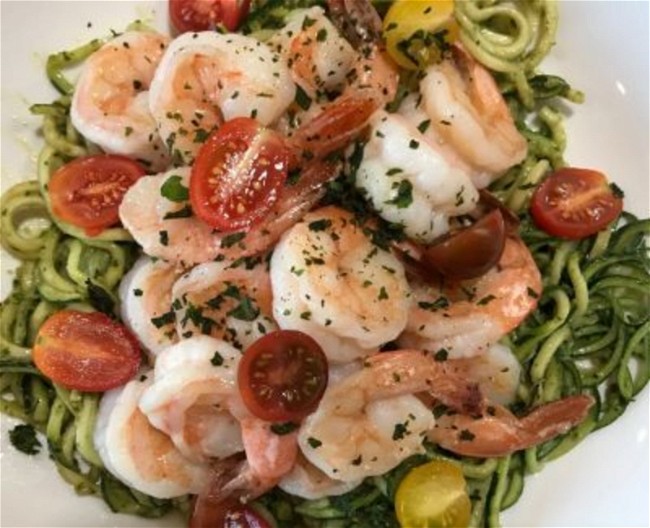 Image of Zucchini Noodles with Avocado Pesto Shrimp