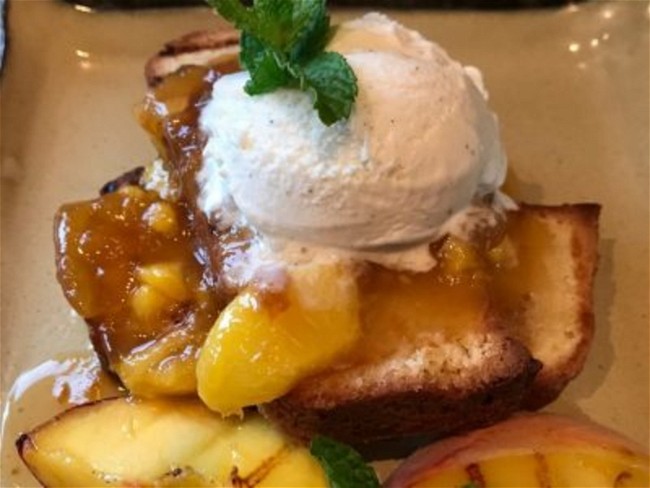 Image of Grilled Pound Cake with Warm Peach Coulis & Ice Cream
