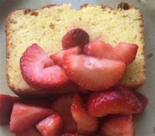 Image of Ricotta Orange Pound Cake with Strawberries