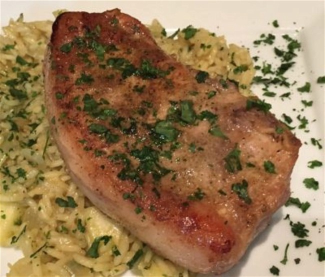 Image of Seared Pork Chops with Curried Rice & Apples