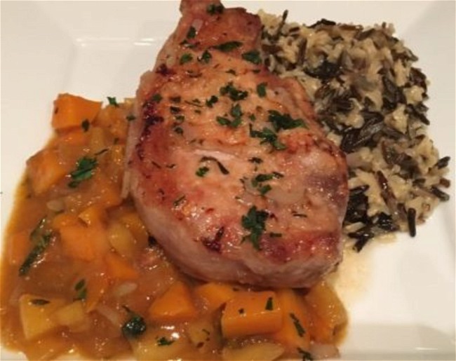 Image of Pan-Seared Pork Chops with Apple & Squash Chutney