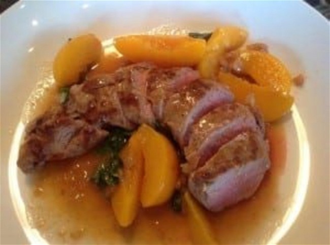 Image of Pork Loin with Peach Basil Bourbon Glaze