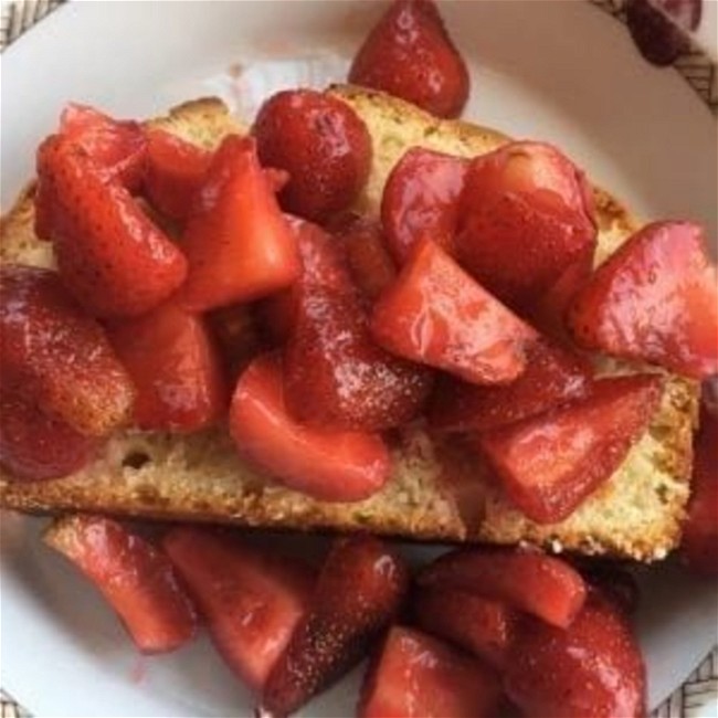 Image of Toasted-Almond Pound-cake with Strawberry-Rhubarb Compote