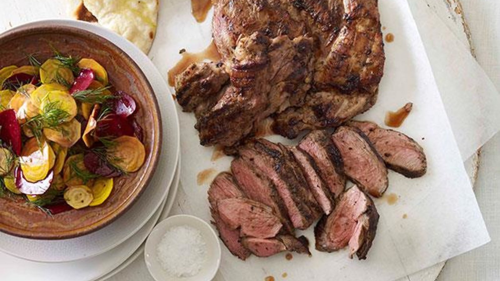 Image of Roasted Leg of Lamb with Beet Carpaccio Salad