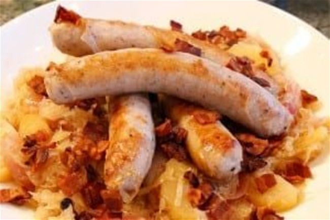 Image of Sauteed German Sausage with Bacon & Apple Sauerkraut