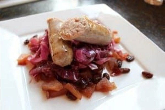Image of German Sausage with Braised Red Cabbage & Apple Chutney