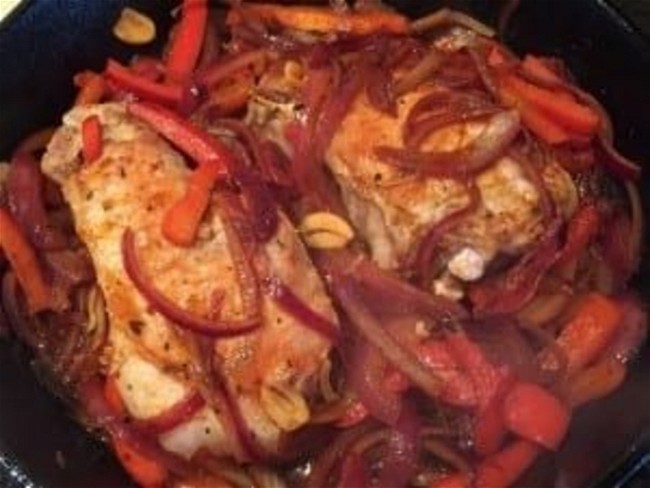 Image of Braised Pork chops with Peppers & Onions