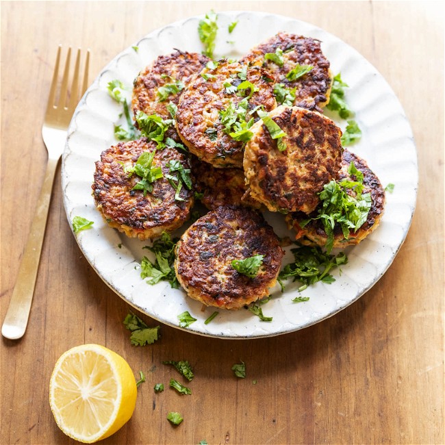 Image of Savory Pan Fried Farro Cakes with Goat Cheese and Cilantro
