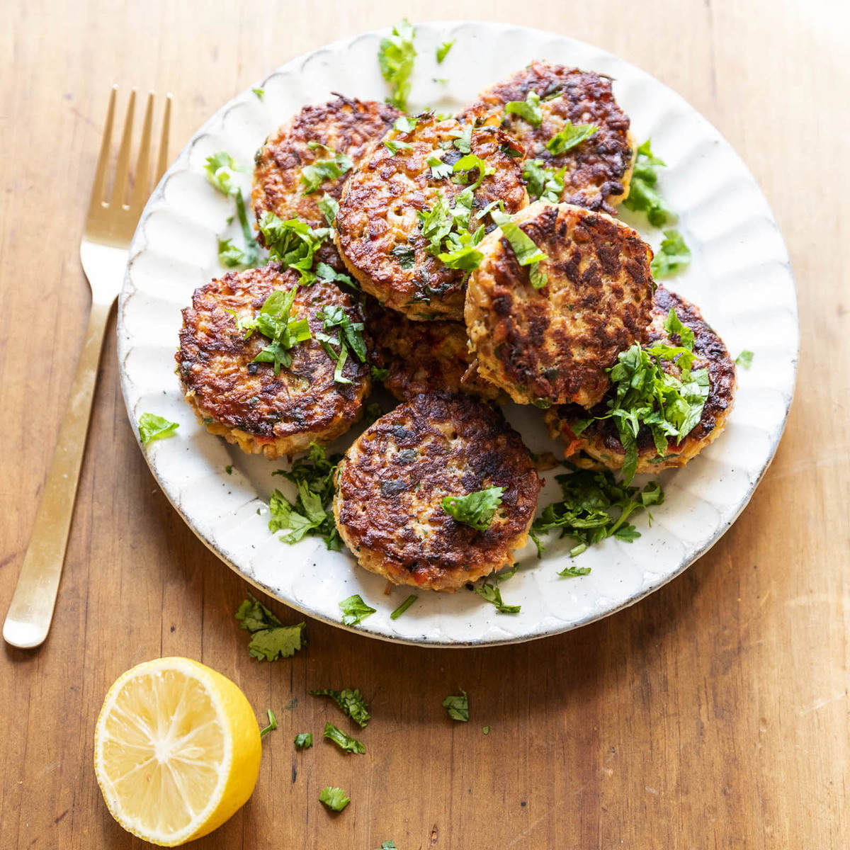 Savory Pan Fried Farro Cakes with Goat Cheese and Cilantro