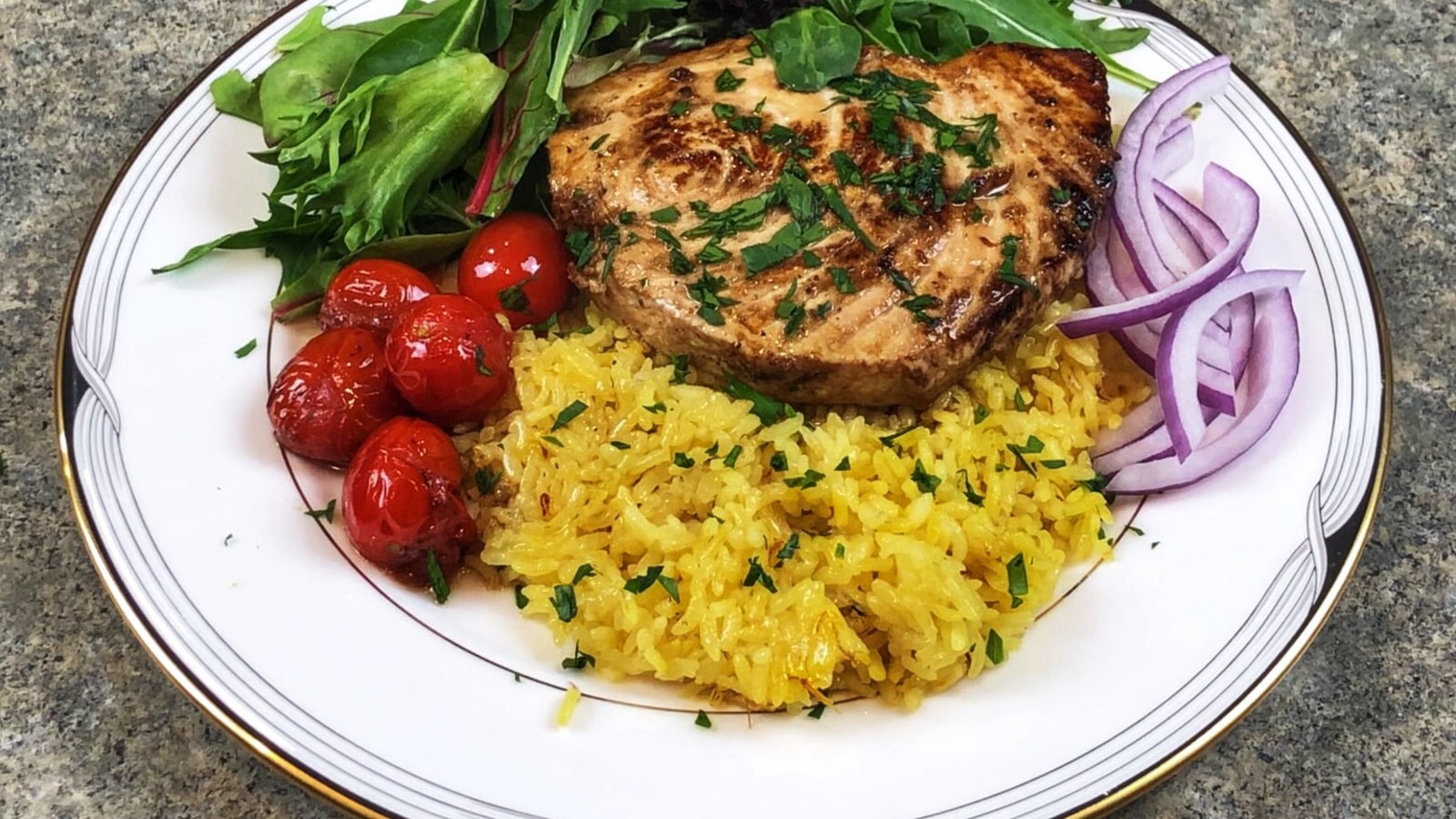 Image of Pan Seared Swordfish with Saffron Rice