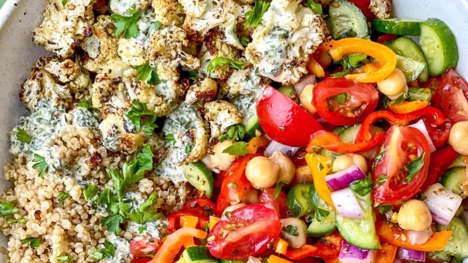 Image of Za'atar Roasted Cauliflower, Quinoa & Greek Salad